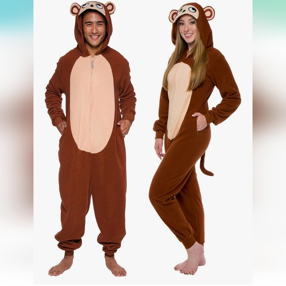 Brown Monkey Onesie Pajamas with Hood - Unbranded